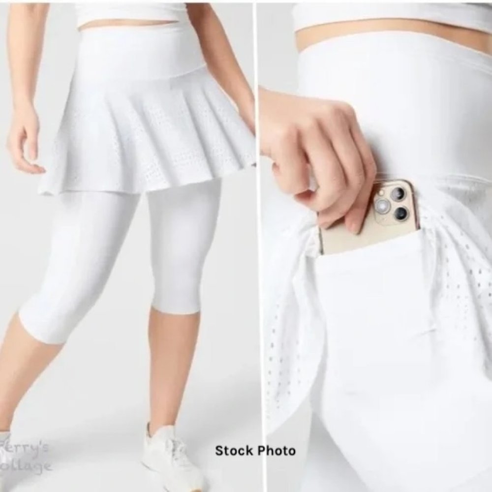 Athleta A-Game 2 in 1 Crop White Stash Pocket Leggings w/ Tennis Skirt - sm/med